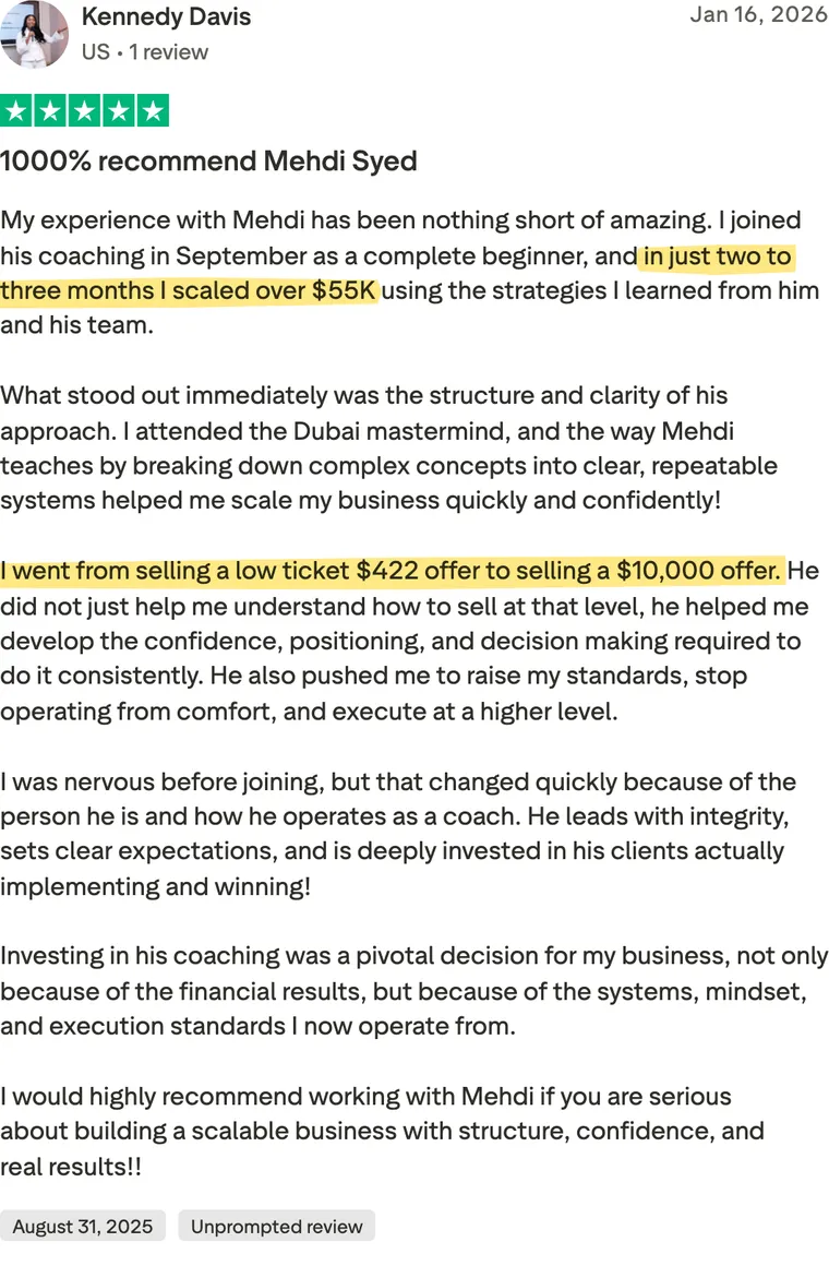 Five-star Trustpilot review