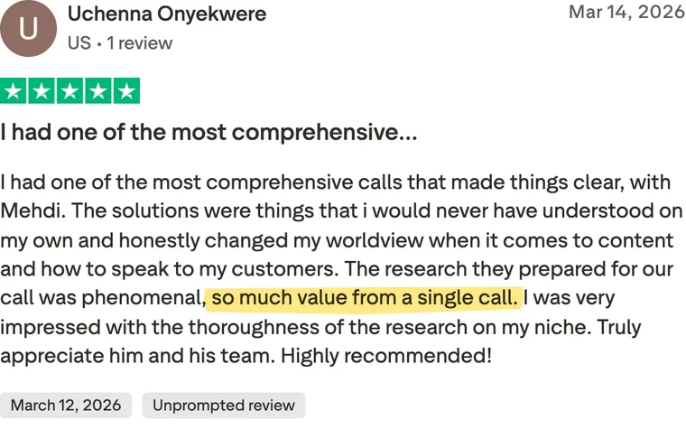 Five-star Trustpilot review
