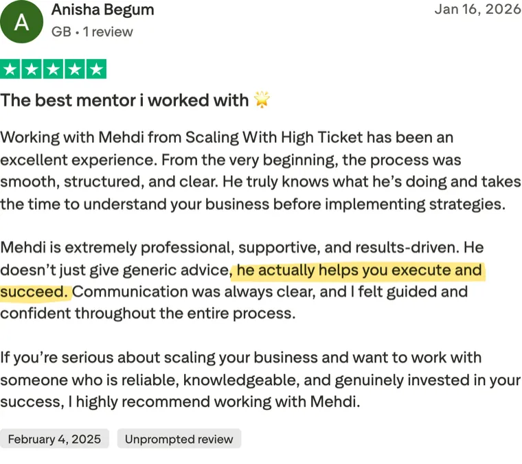 Five-star Trustpilot review