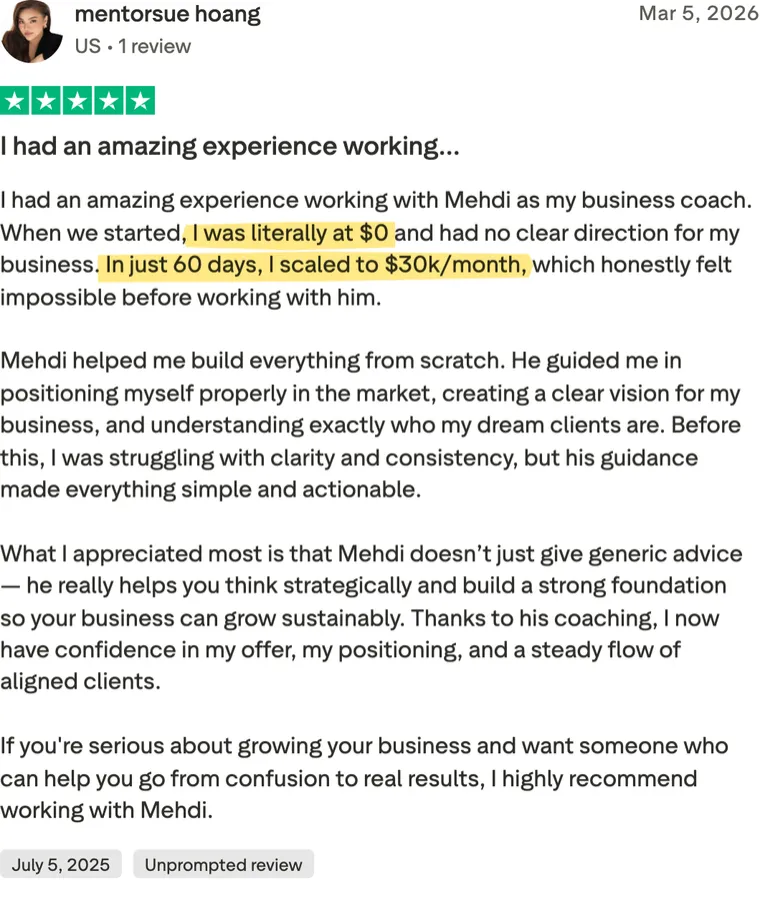 Five-star Trustpilot review