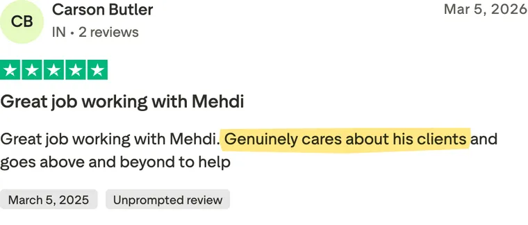 Five-star Trustpilot review