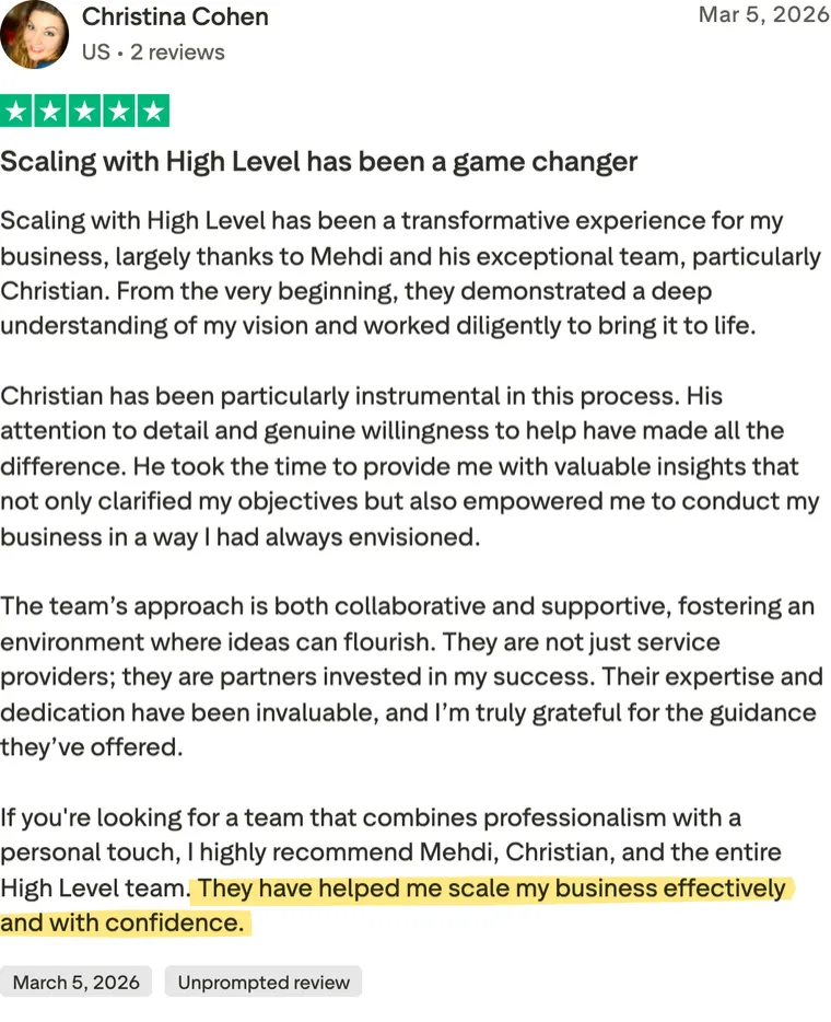 Five-star Trustpilot review