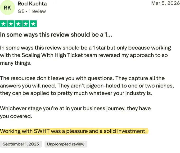 Five-star Trustpilot review