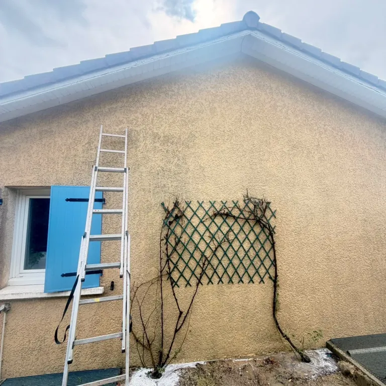 Nettoyage façade à Beaurepaire, même mur en crépi après démoussage par Pavin Couvreur