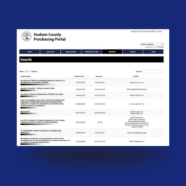 Contrato real adjudicado — Condado de Hudson, NJ