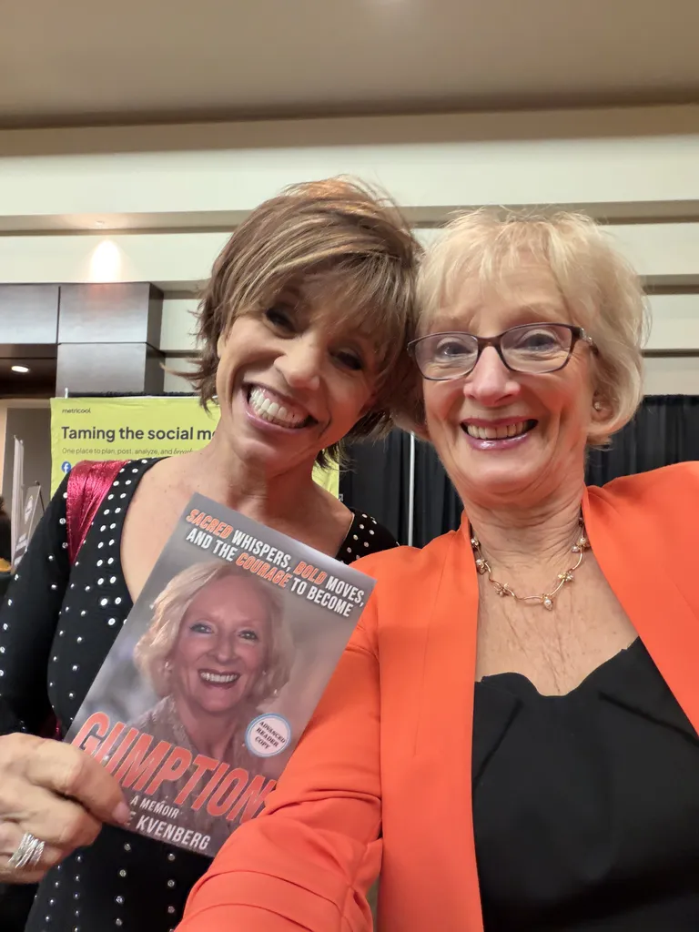 Sabine Kvenberg with Dr. Forbes Riley holding GUMPTION