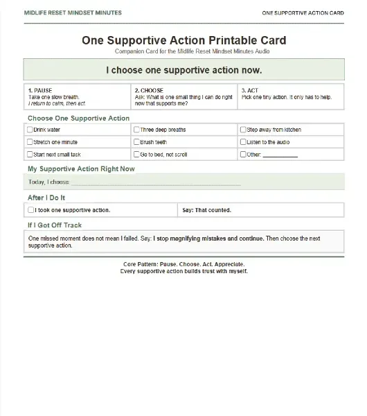 The One Supportive Action printable card