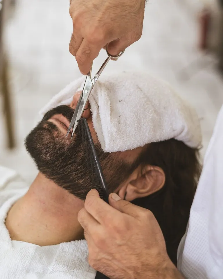 Scissor beard trim with a hot towel at Salon Salman