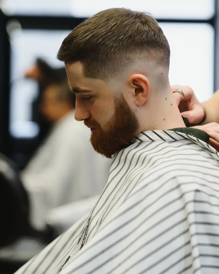 High fade with a full shaped beard at Salon Salman