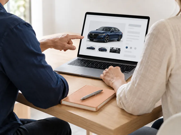 AI-generated consultation with a blue Honda Accord shown on a laptop