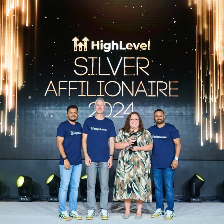 Bridget Bartlett accepting the HighLevel Silver Affiliionaire 2024 award