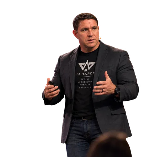 JJ Hardy, veteran leadership speaker, delivering a keynote on stage