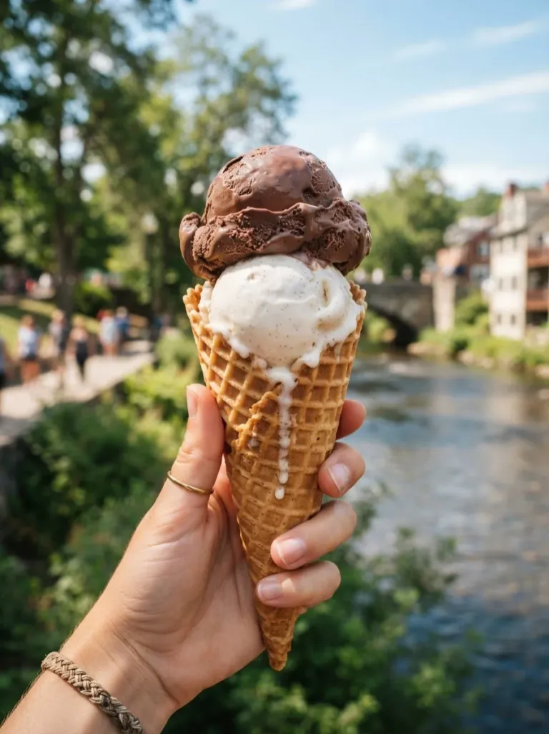 Delicious ice cream cone treat