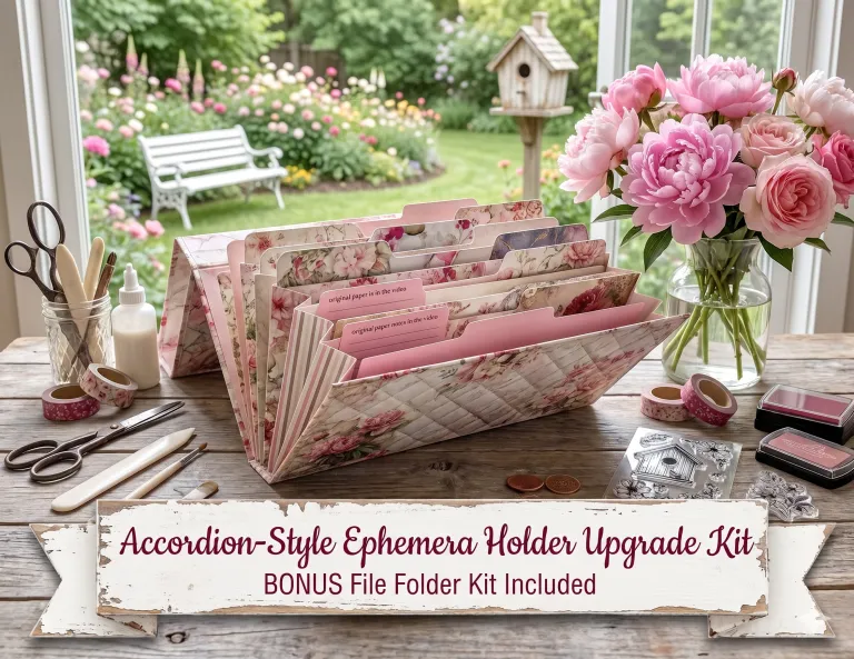 Crimson Petal Accordion Style Ephemera Holder BONUS File Folders and Pockets