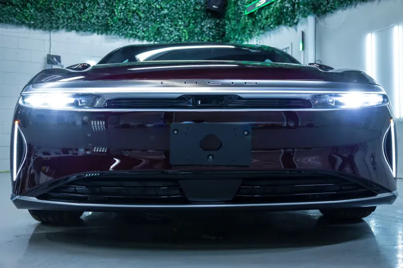 Clear windshield protection film on a modern vehicle