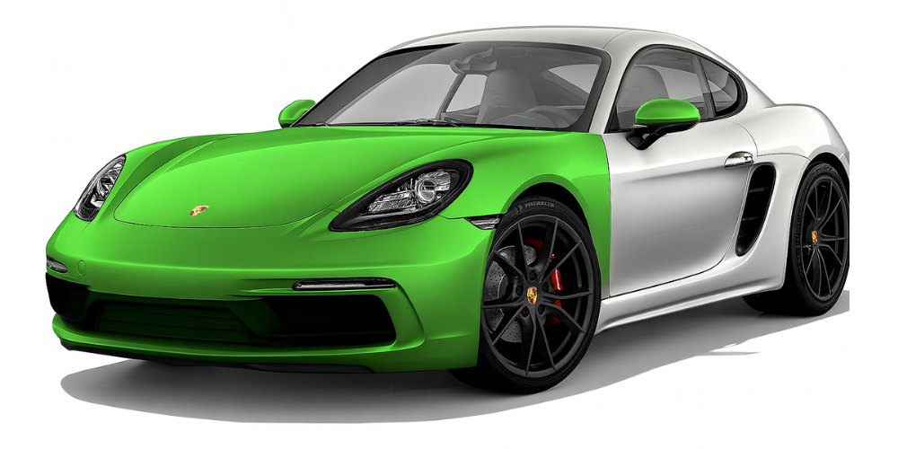 Diagram showing full frontal paint protection film coverage on a Porsche