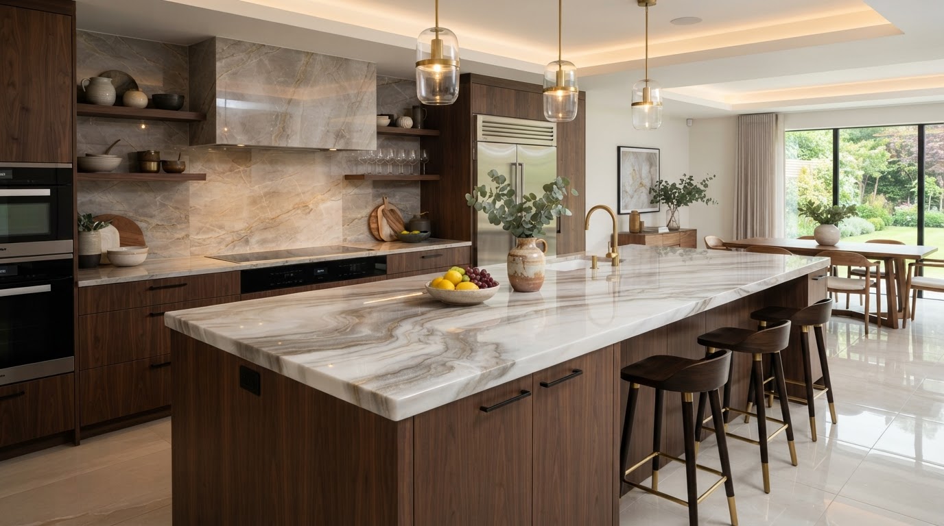 Custom-poured metallic epoxy resin countertop in modern kitchen by CTC Design & Renovation in Centennial, CO