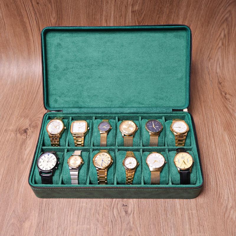 CAPRA GREEN LEATHER WATCH BOX - RETRO OLD MONEY ROLL