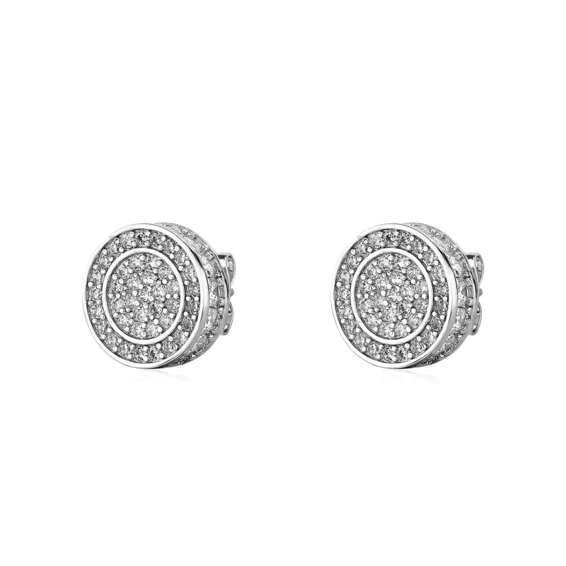 EOO6 ROUND HIPP HOP BLING BRASS EARRING - FASHION STUD EARRING