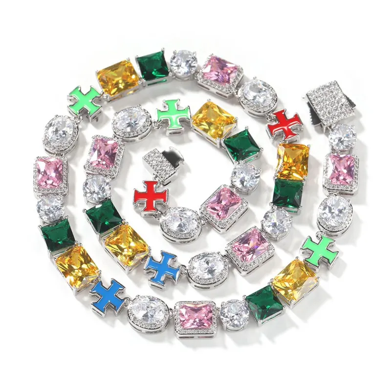 COLORFUL HIP HOP. NECKLACE SET -  ICYCUBE ZIRCONIA STONES DOPAAMIIINE CLAVICLE