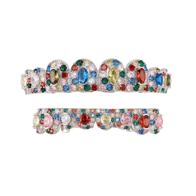 VINTAGE FULL CZ STONE TEETH CAPS - HIP HOP STYLE ELEGANT ICED OUT COLORS ZIRCON TEETH