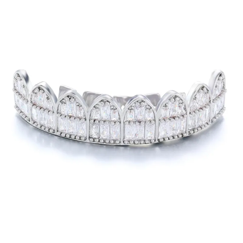 T-SQUARE 8 TEETH COPPPER TEETH - HIP HOP 5A+CZ STONE TEETH  GRILLZ