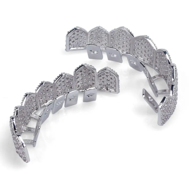 TP GRRILLZ FIT GOLD SILVER COLOUR  ICED OUT - MICRO PAVE CUBIC