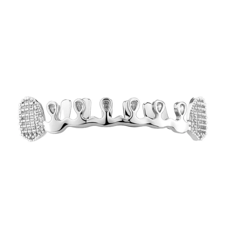 HIP HOP 5A+CZ STONE PAVE BLING ICED OUT WATER DROP -ZIRCON VAMPIRE FANG DENTAL GRILLZ