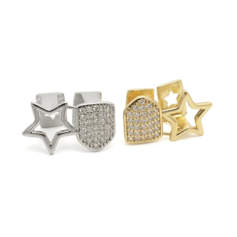 HALLOW STAR TEETH GRILLZ- GOLD SILVER PENTAGRAMS TOOTH CAPS