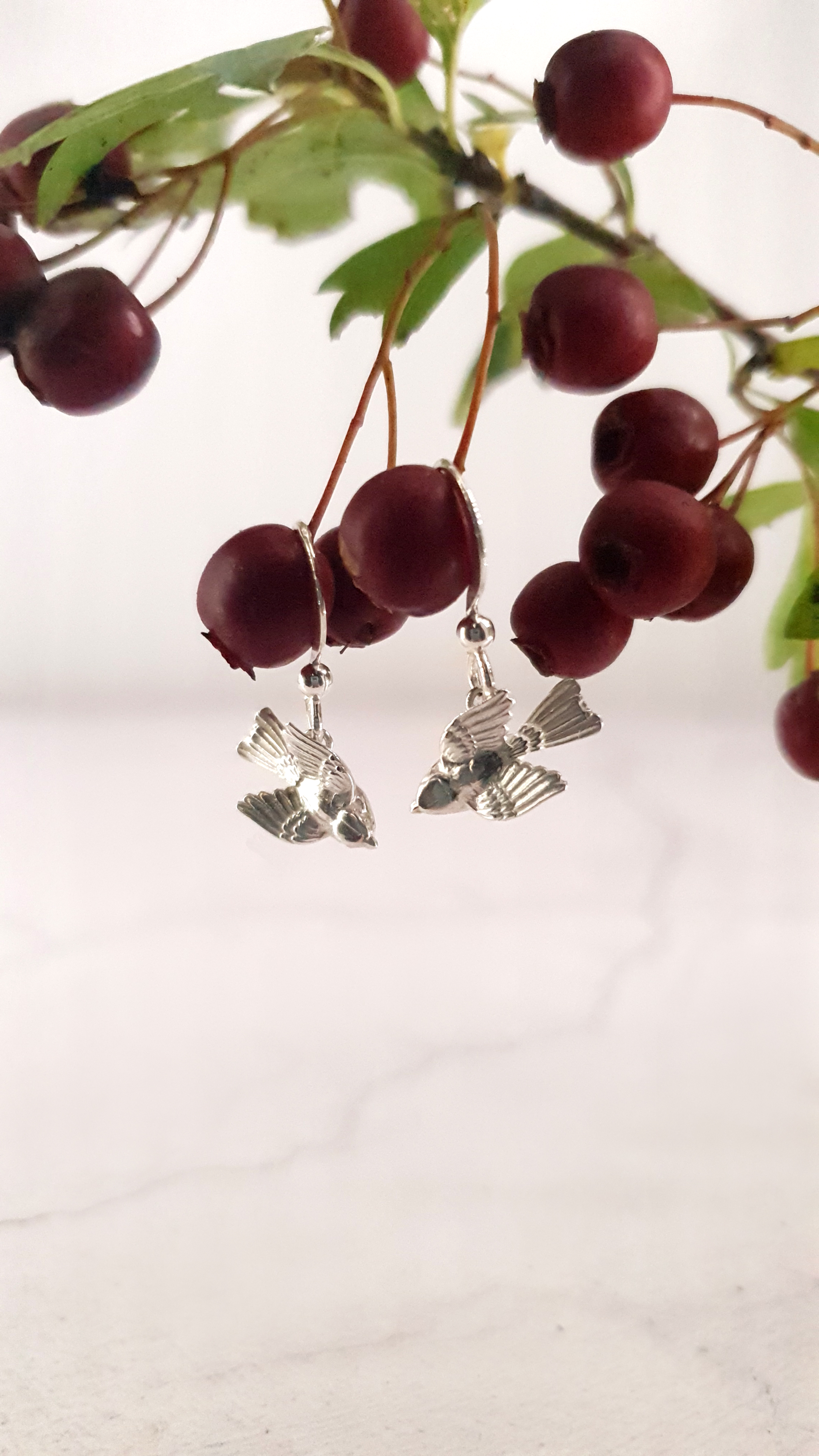 Silver Bird Drop Earrings