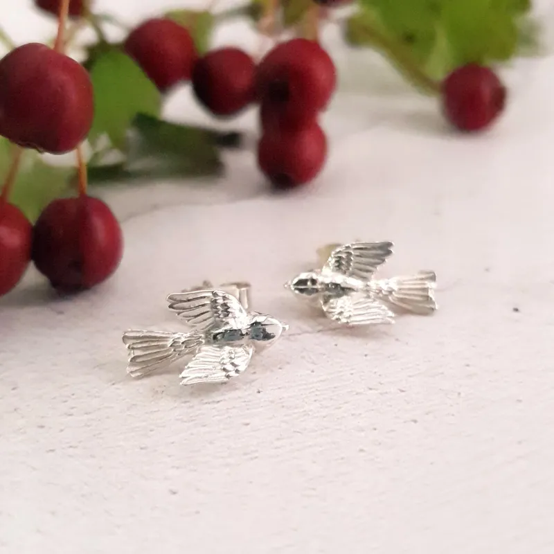 Silver Bird Stud Earrings