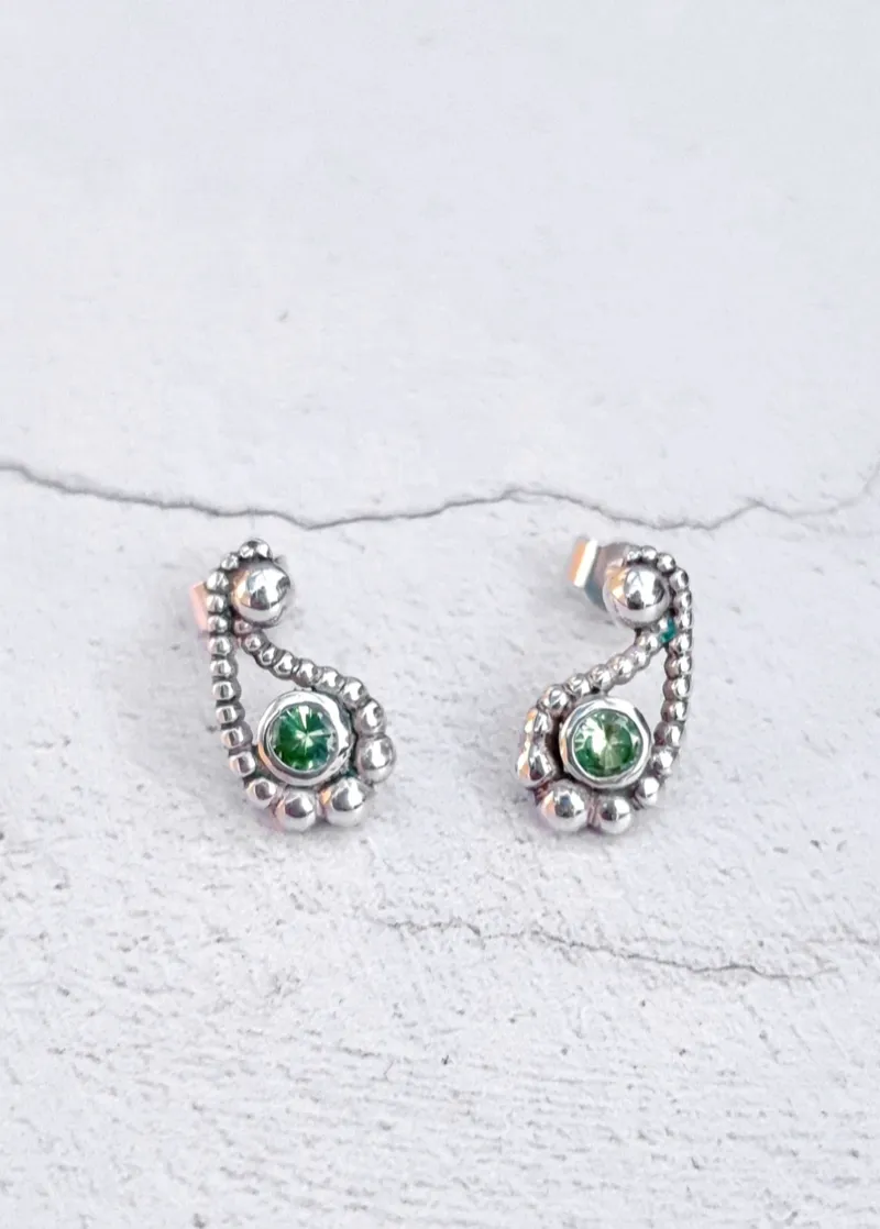 Large Silver Tsavorite Paisley Studs Earrings