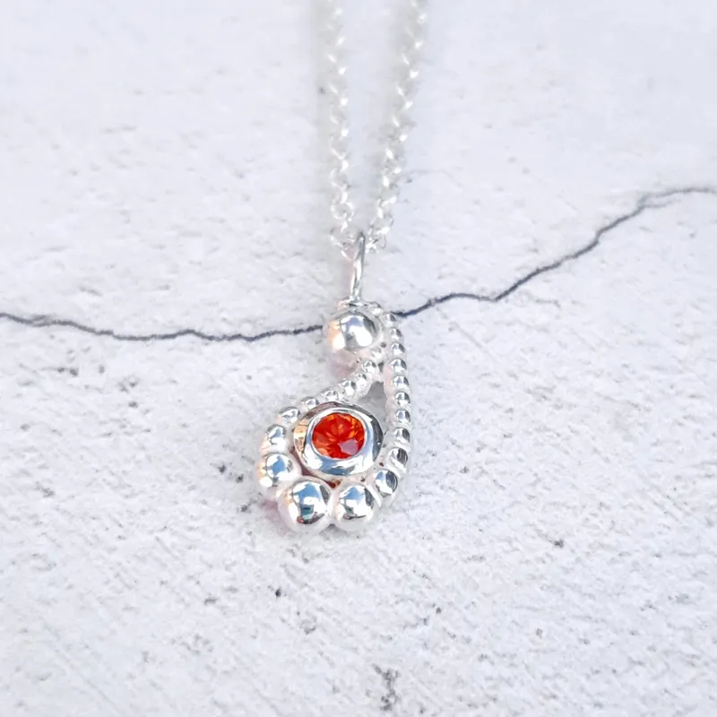 Silver Paisley Orange Sapphire Pendant