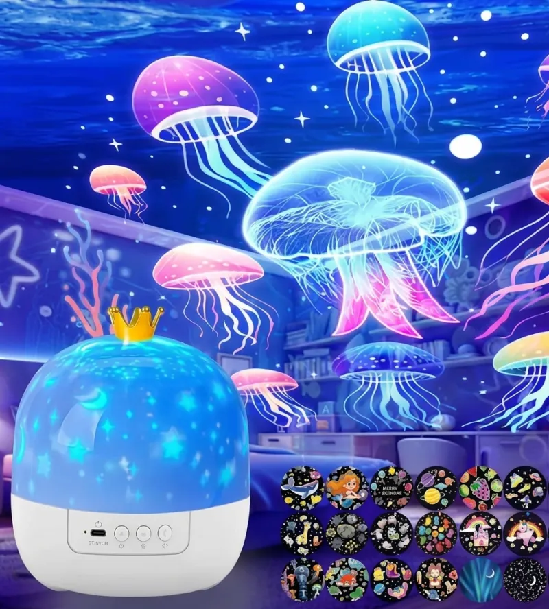 360° Ocean & Star Night Light Projector USB Jellyfish Galaxy Lamp for Kids Room