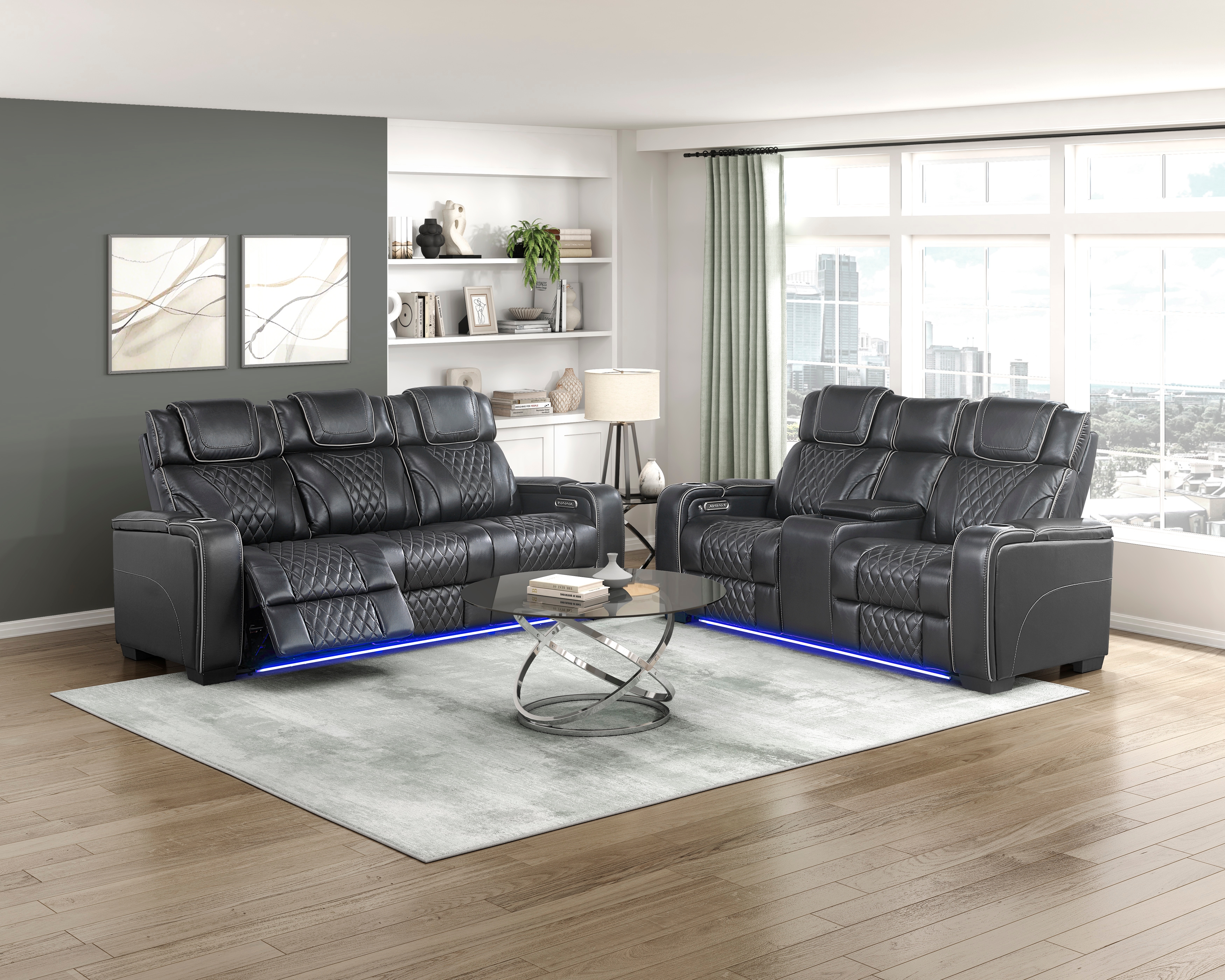 Apex 2-Piece Leather-Match Power Reclining Sofa & Loveseat Set