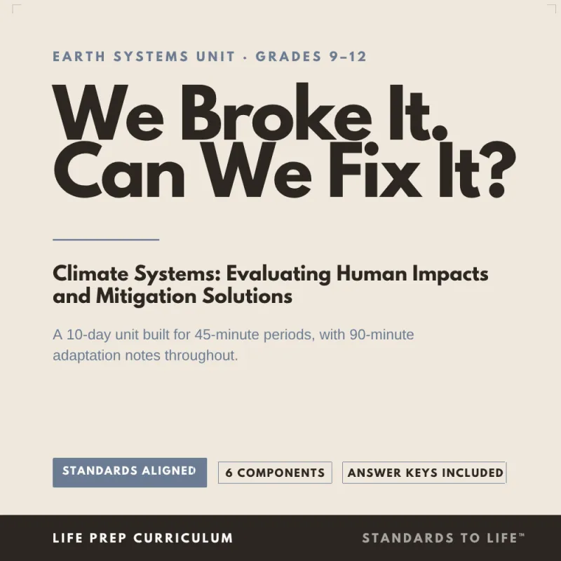 Climate Systems: Evaluating Human Impacts & Mitigation Solutions | Earth Science Unit Pack | Grades 9–12 | Standards-Aligned