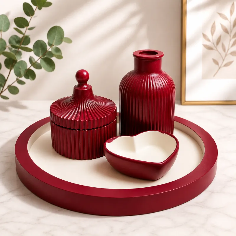 Elegant Gypsum Décor Set – Decorative Vase, Lidded Jar & Heart Tray