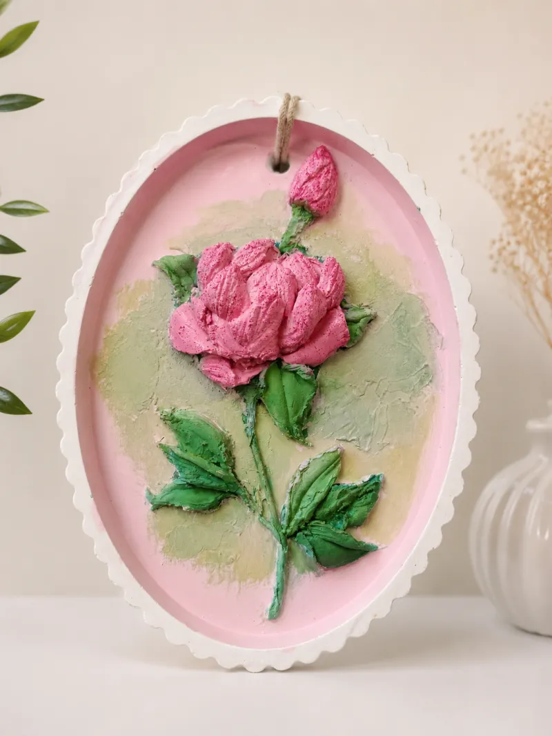 3D Floral Gypsum Wall Hanging – Handcrafted pink peony wall hanging
