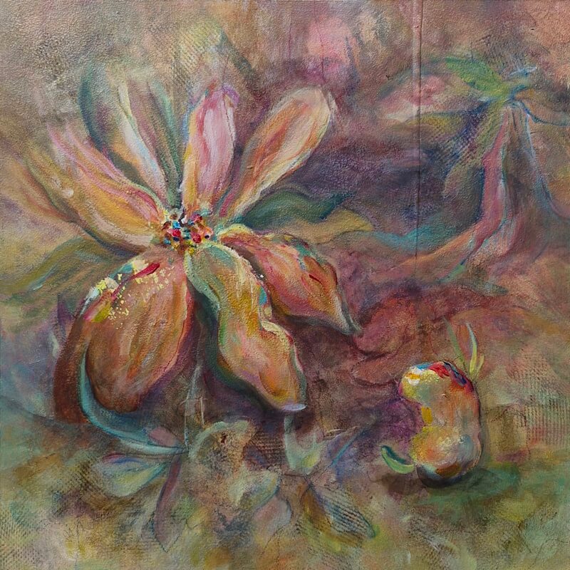 Flowers in fairy forest –Acrylverf op houtpaneel