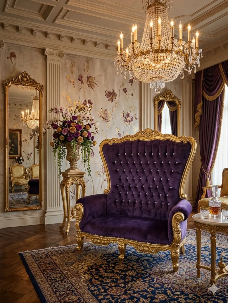 Elegant Stunning Purple Throne Cushioned Bench
