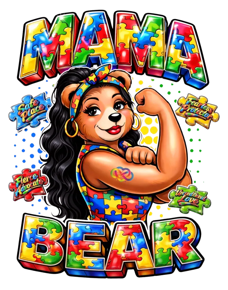 "MAMA BEAR" Autism Awareness PNG