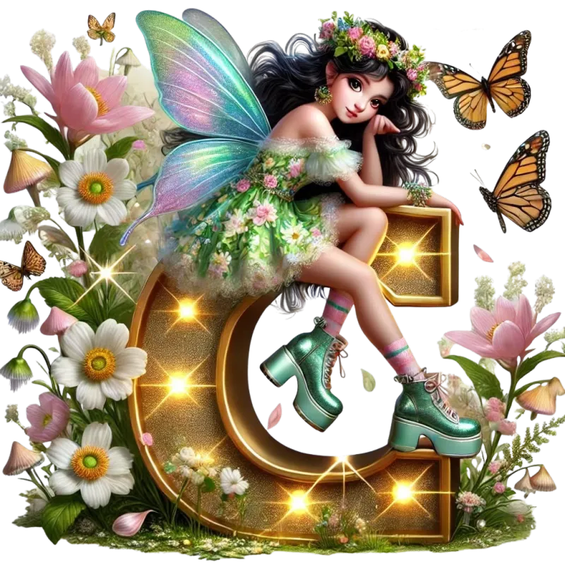 Beautiful Fairy With Letter C PNG