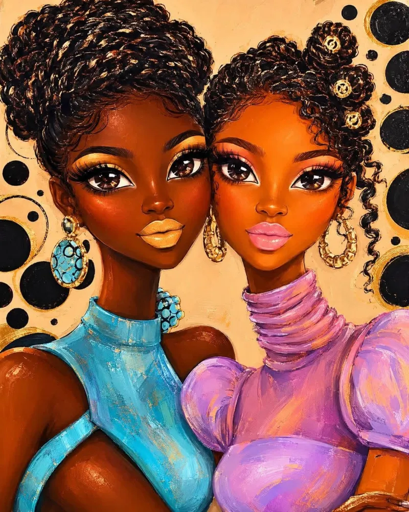 Black, Beautiful & Blessed Female Friends PNG Trio