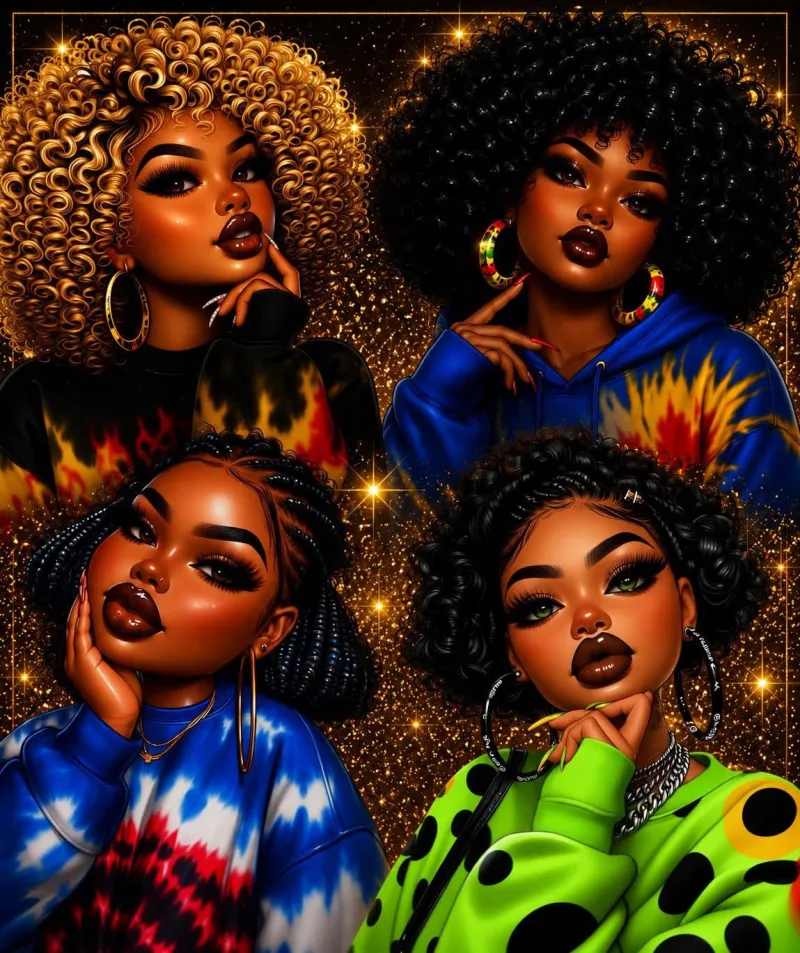 Black, Beautiful & Blessed Female Friends PNG 