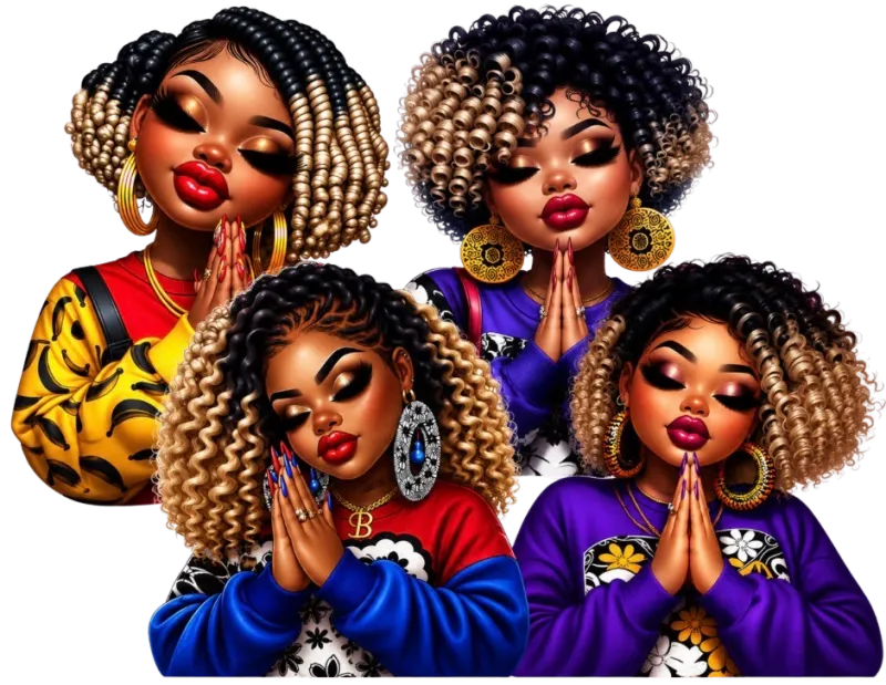 Black, Beautiful & Blessed Female Friends PNG 