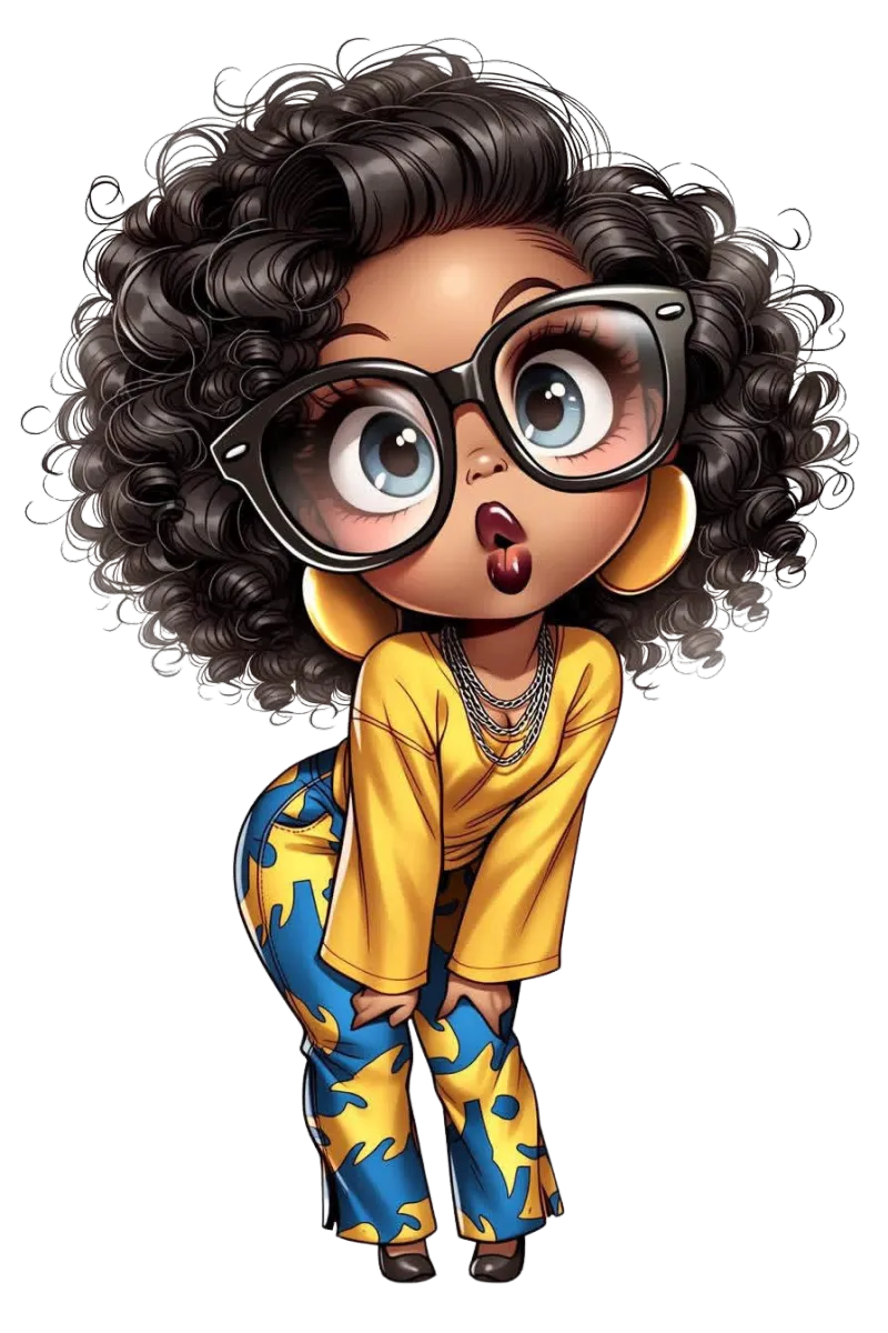  Inquisitive Black Girl With Glasses PNG Duo