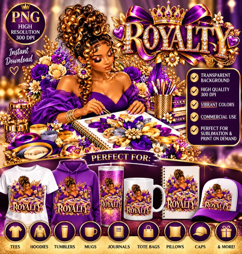  "ROYALTY" Purple & Gold Glam PNG