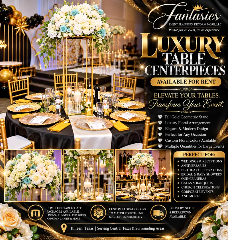 🌸✨ Tall Gold Floral Centerpiece Rental