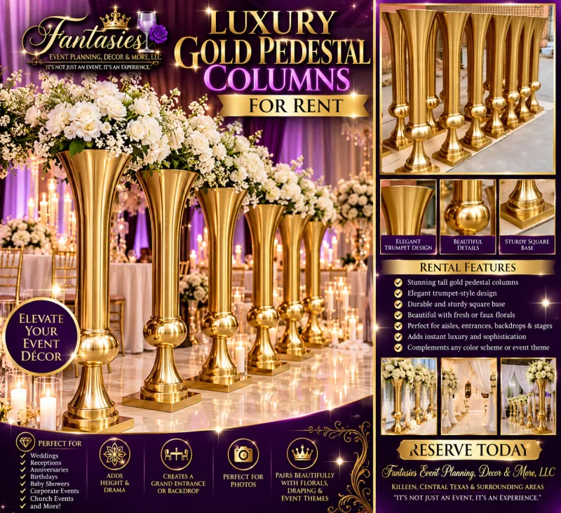 Luxury Gold Pedestal Columns – Rental Listing 