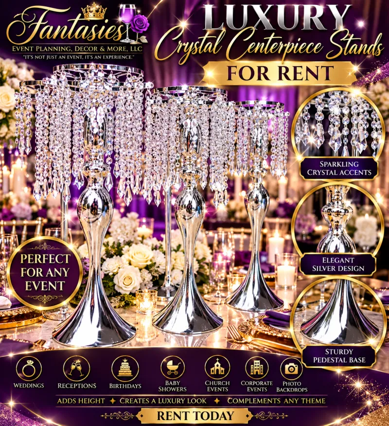 Floral Crystal Centerpiece Stands – Elegant Event Décor Rental